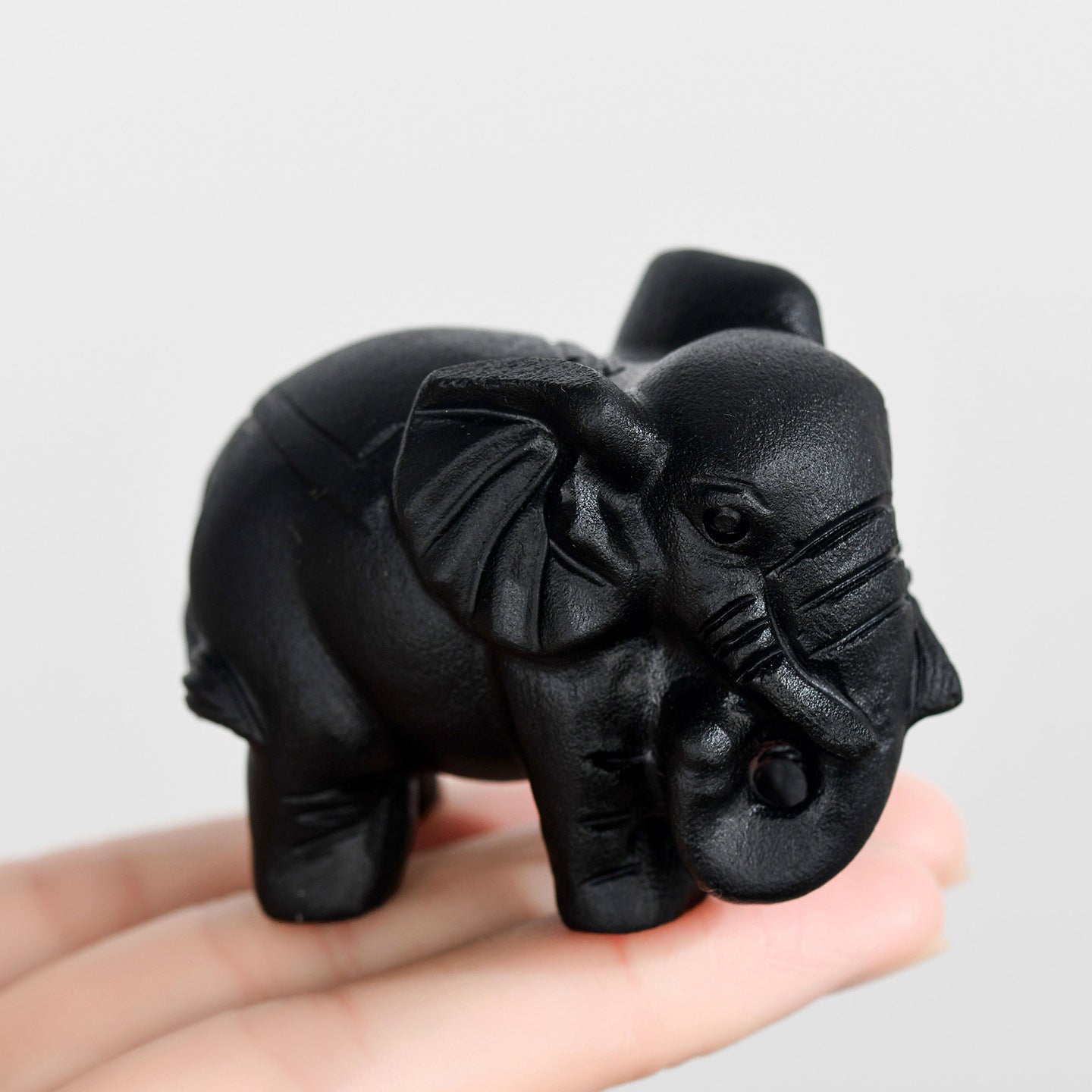 Natural Obsidian Carved Elephant Ornament - Office & Home Lucky Charm Display