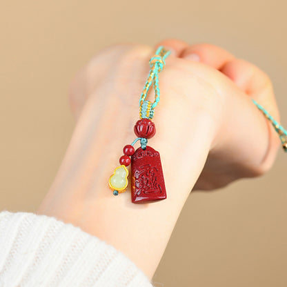 Natural Cinnabar Purple Gold Sand Wu Sui General Car Pendant - Wealth Protection Amulet