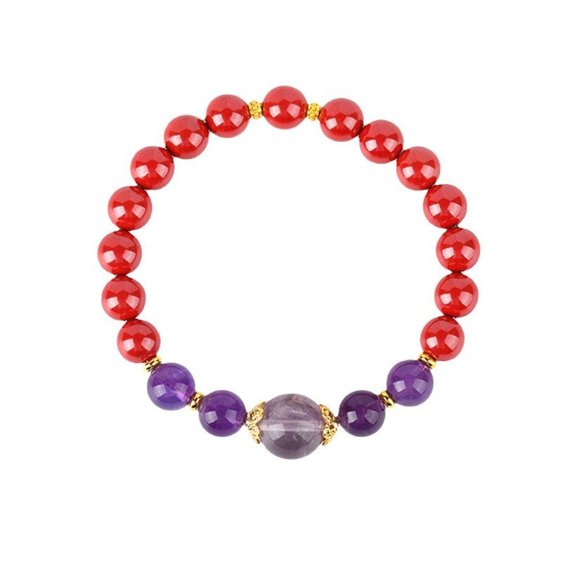 Natural High Content Cinnabar and Amethyst Nine Purple Fire Bracelet for Women - Spiritual Protection & Wealth Attraction