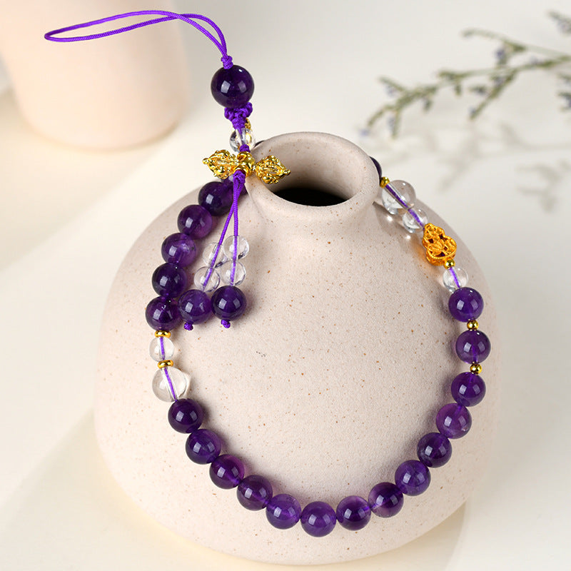 Natural Uruguay Amethyst Phone Chain Pendant | Spiritual Protection & Energy Flow Charm