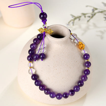Natural Uruguay Amethyst Phone Chain Pendant | Spiritual Protection & Energy Flow Charm