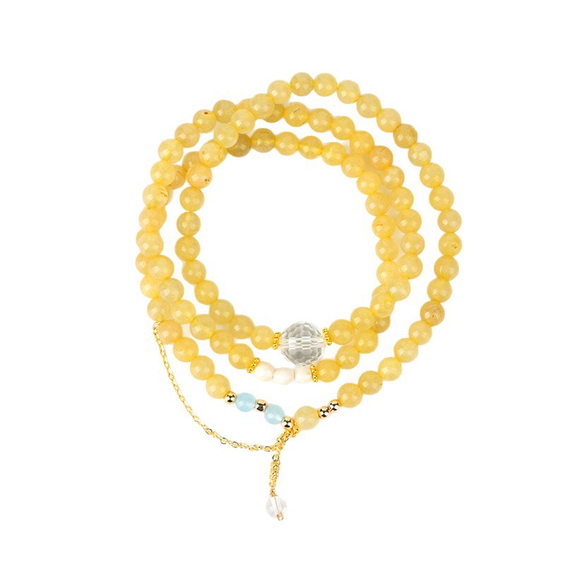 Natural Yellow Rutilated Quartz Three-Circle Bracelet | Wealth & Protection Crystal Amulet