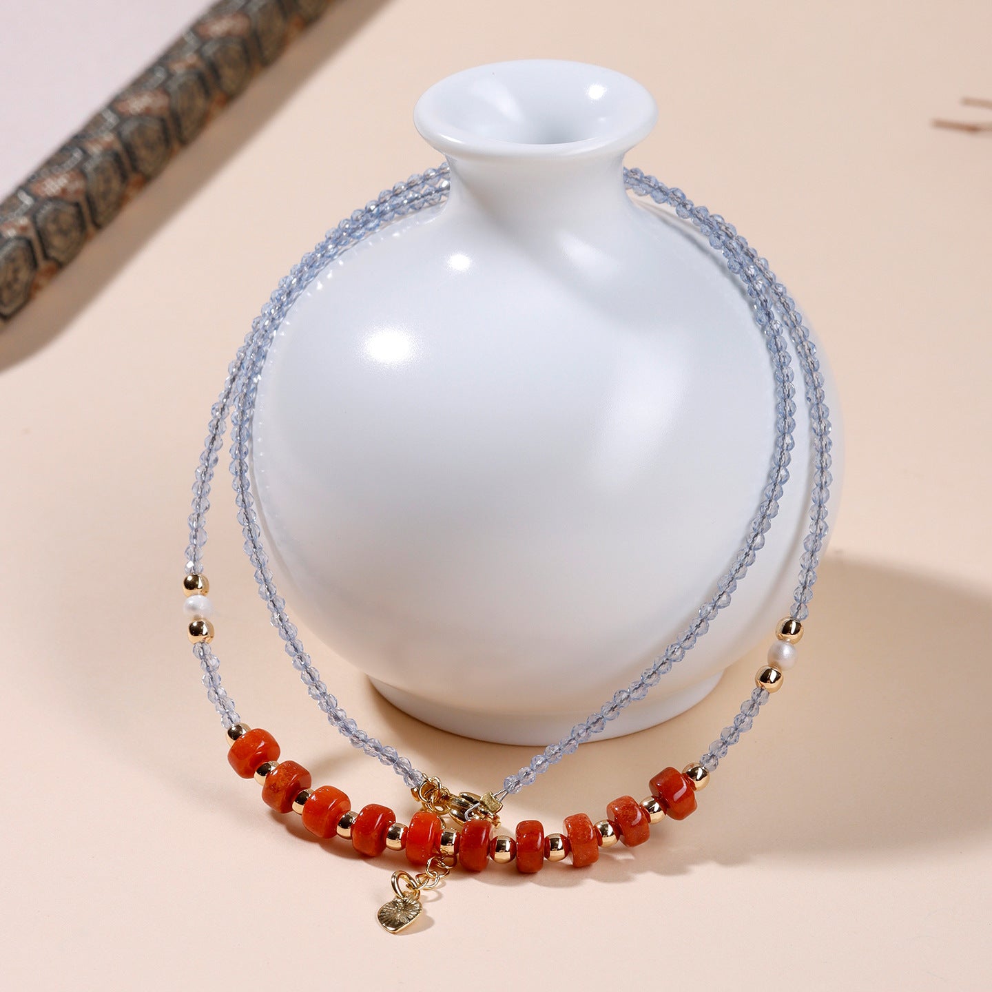 Natural Red Jade Collarbone Necklace | Petite Extension Chain for Women's Elegance & Luck