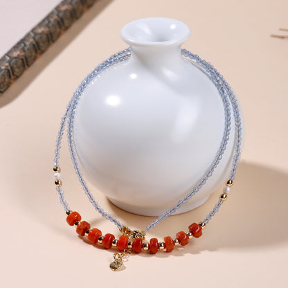 Natural Red Jade Collarbone Necklace | Petite Extension Chain for Women's Elegance & Luck
