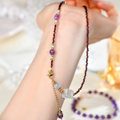 Natural Amethyst Freeform Crystal Sugar Cube Collarbone Necklace for Women - Spiritual Energy & Elegance