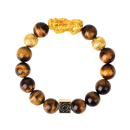 Golden Tiger Eye Pixiu Bracelet | Wealth Attraction & Protection Amulet