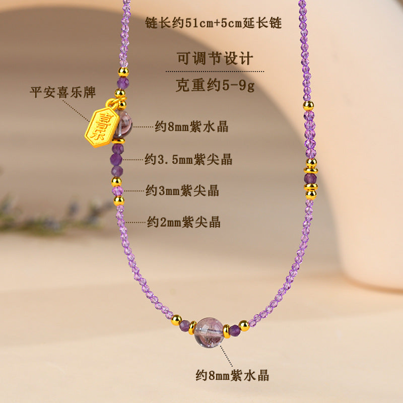 Natural Amethyst Chinese Style Necklace for Women - Spiritual Protection and Elegant Collarbone Chain