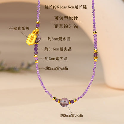 Natural Amethyst Chinese Style Necklace for Women - Spiritual Protection and Elegant Collarbone Chain