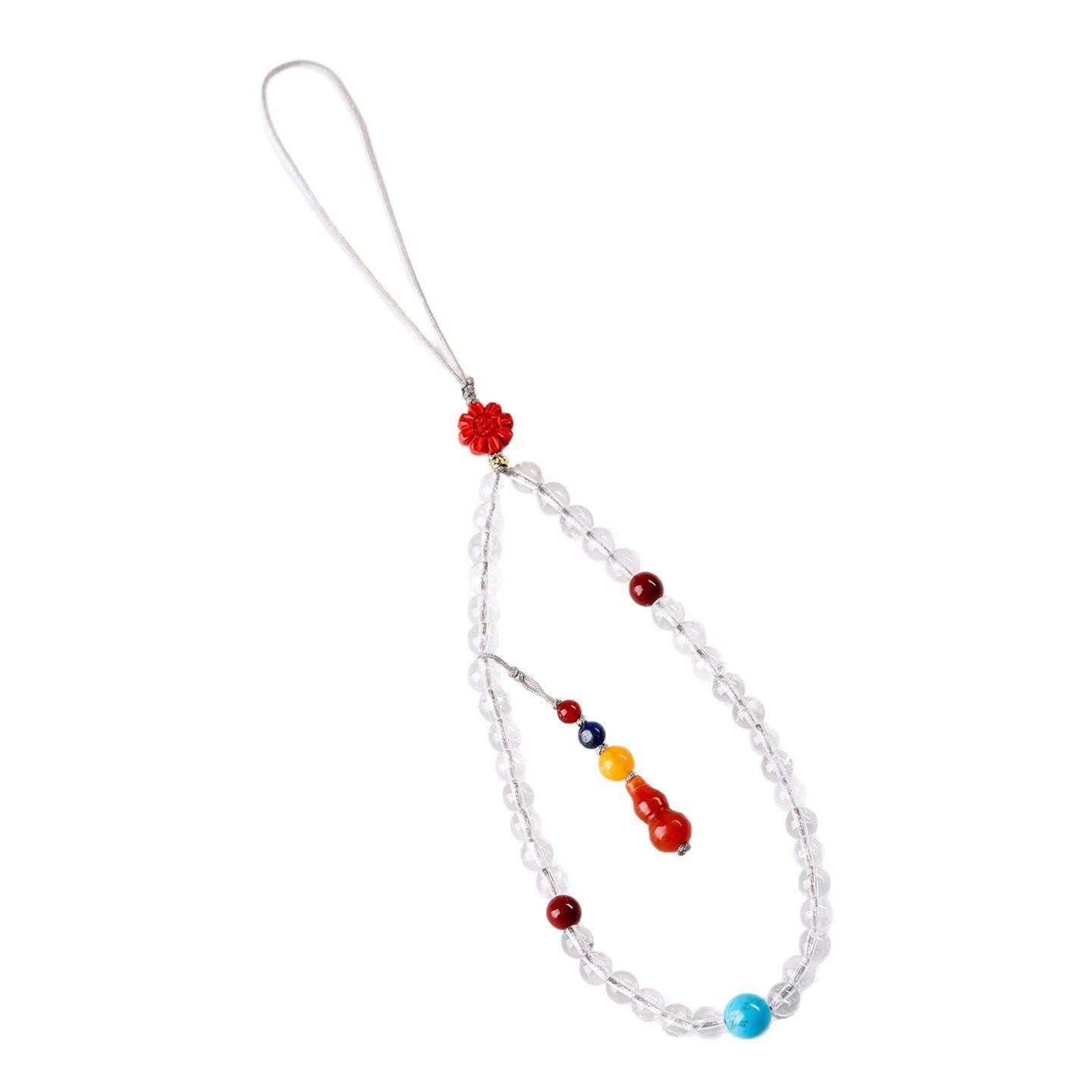 Natural White Crystal Buddha Bead Phone Chain - Spiritual Pendant for Peace and Prosperity