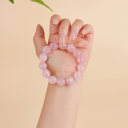 Natural Rose Quartz Bell Bracelet for Women - Peach Pink Crystal Healing Jewelry for Love and Harmony