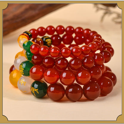 Natural Red Agate Five-Way Wealth God Bracelet | Fortune Attraction Spiritual Jewelry