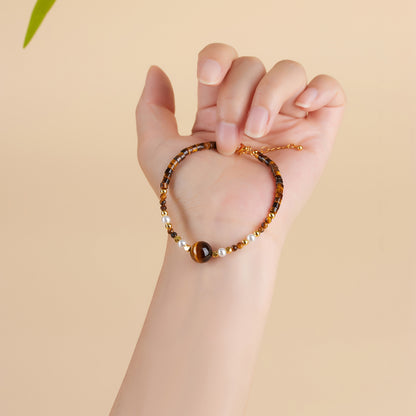 Natural Tiger Eye Stone Bracelet - Courage & Wealth Amulet for Women