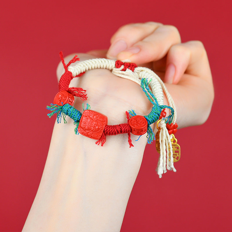 Natural Imperial Red Cinnabar Tibetan Handwoven Bracelet for Spiritual Protection