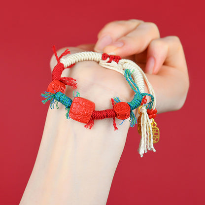 Natural Imperial Red Cinnabar Tibetan Handwoven Bracelet for Spiritual Protection