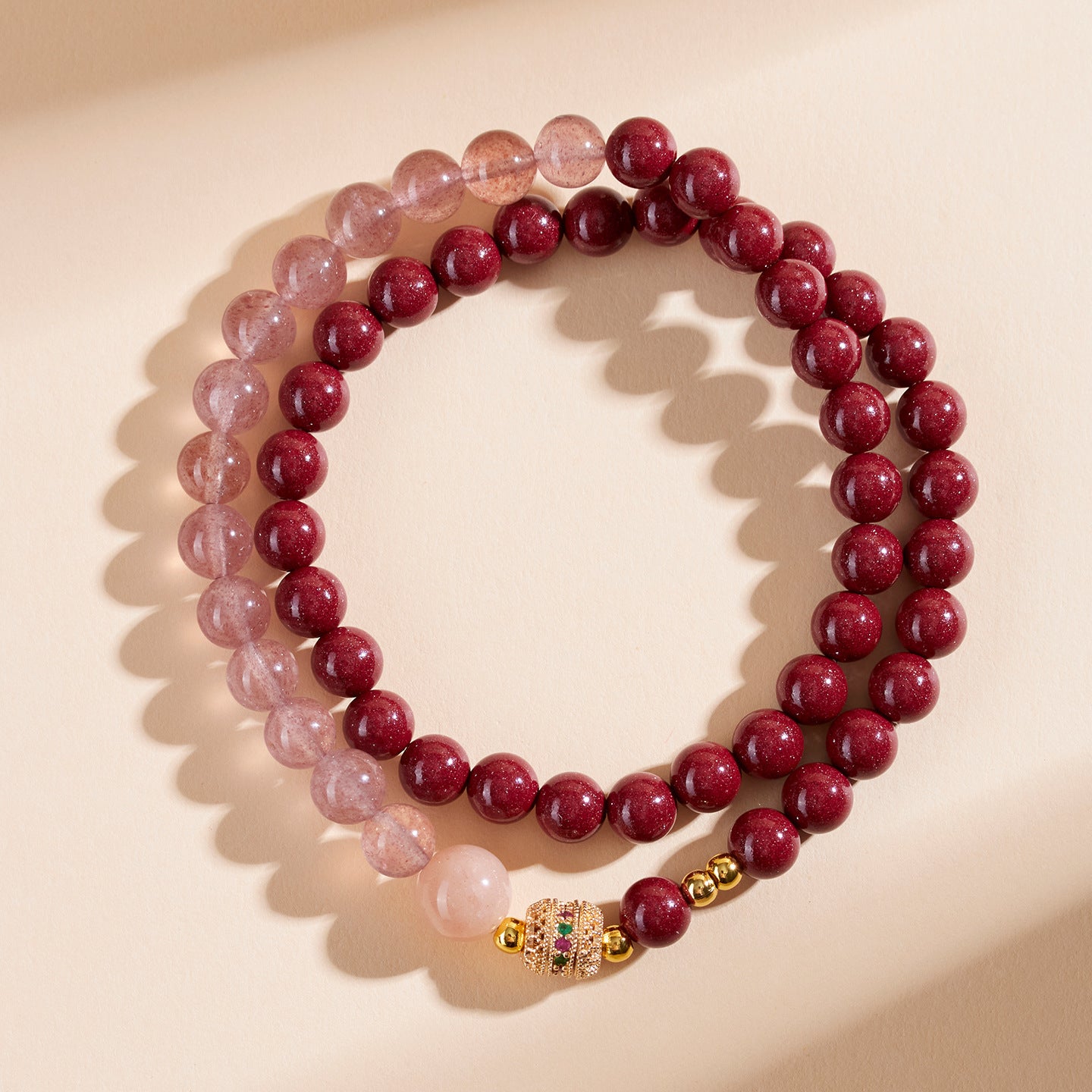 Natural Purple Gold Cinnabar Strawberry Crystal Double Circle Bracelet - Peach Blossom Luck Charm