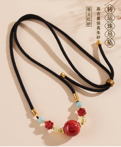 Imperial Red Cinnabar Fortune Bead Necklace | Wealth & Protection Amulet