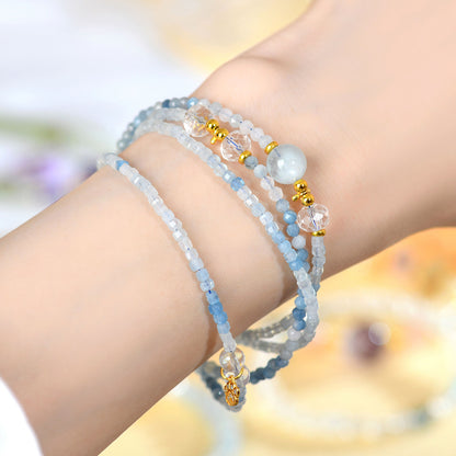Natural Aquamarine Multi-Layer Adjustable Bracelet | Serene Energy & Elegant Protection