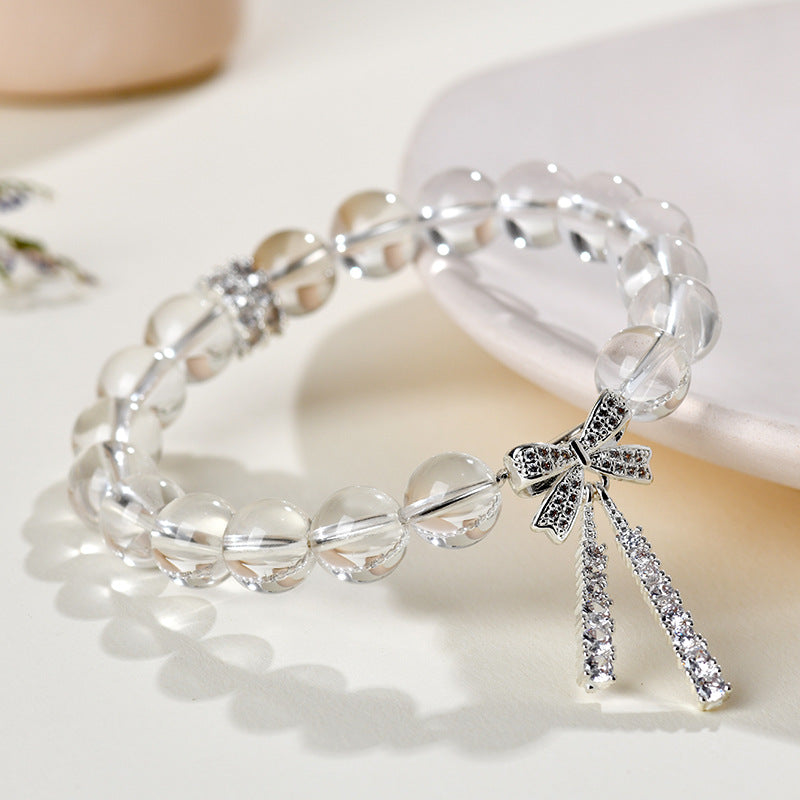 Natural White Crystal Bow Bracelet Set | Purifying Energy & Elegant Fashion Jewelry for Women