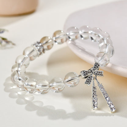 Natural White Crystal Bow Bracelet Set | Purifying Energy & Elegant Fashion Jewelry for Women