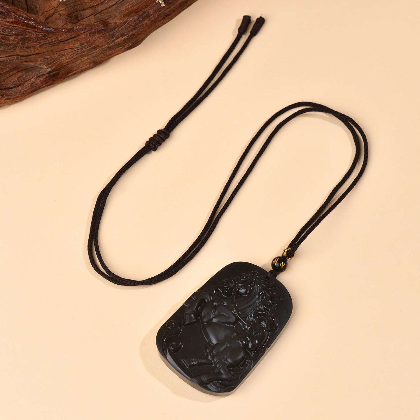 Natural Obsidian Horse Ascends to Marquis Pendant - Career Luck Amulet for Men & Women