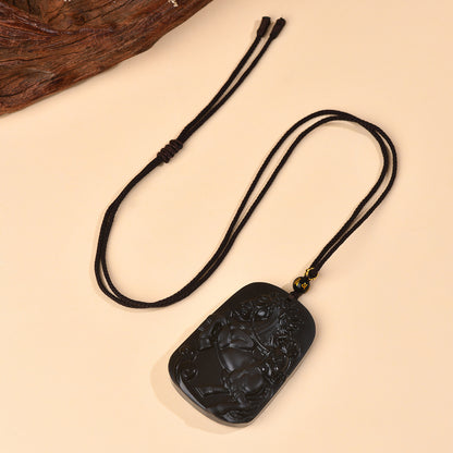 Natural Obsidian Horse Ascends to Marquis Pendant - Career Luck Amulet for Men & Women