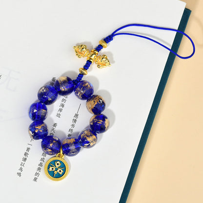 Gold Foil Incense Ash Glaze Five-Way God of Wealth Prayer Beads Phone Pendant