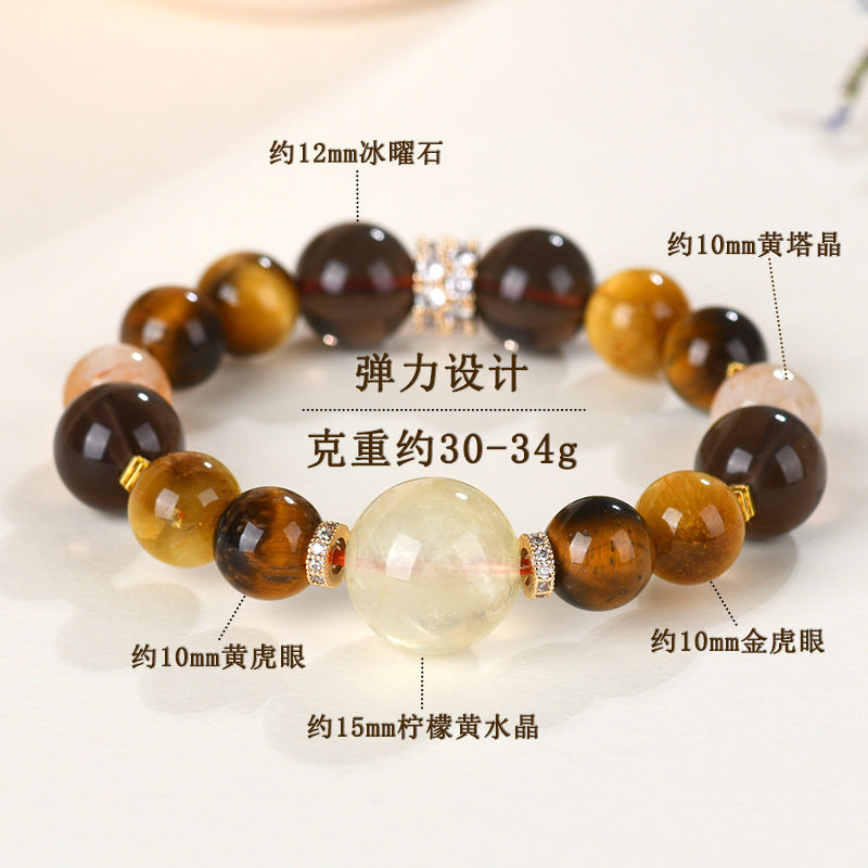 Golden Tiger Eye Natural Crystal Lucky Bracelet for Zodiac Year Protection and Wealth