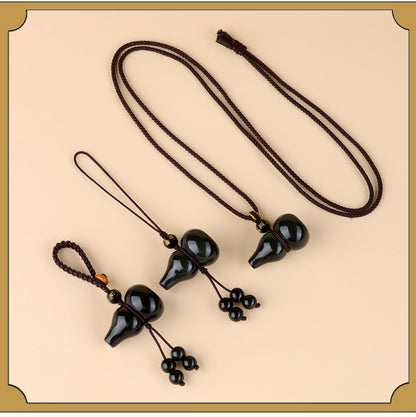 Rainbow Obsidian Gourd Pendant - Chinese Style Protection Amulet for Phone & Keys