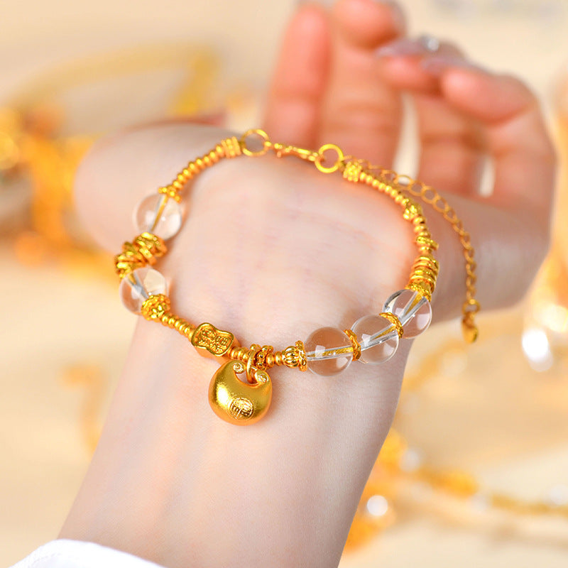 Golden Fu Coil White Crystal Bracelet - Wealth & Fortune Chinese Retro Jewelry