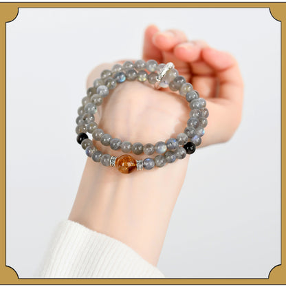 Natural Silver Obsidian Gray Moonlight Double Circle Bracelet - Spiritual Protection & Energy Balance