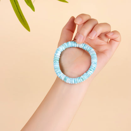 Natural Sea Grain Stone Abacus Bead Bracelet | Light Blue Spacer for Harmony & Wealth