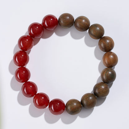 Natural Green Sandalwood Red Agate Bracelet | Spiritual Protection & Wealth Luck Charm