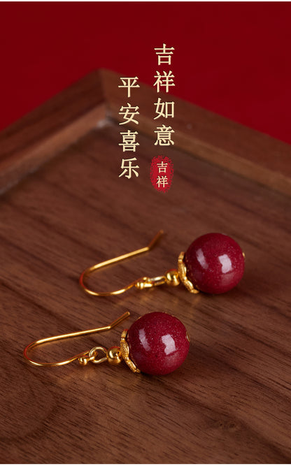 Natural Purple Gold Cinnabar Earrings with S925 Silver Hooks - Elegant National Trend Women's Jewelry