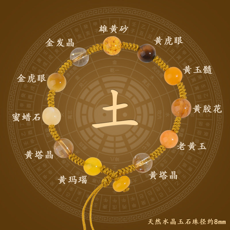 Natural Crystal Five Elements Energy Balance Bracelet - Harmony of Gold Wood Water Fire Earth