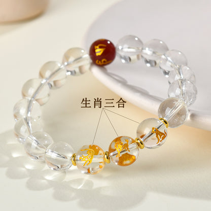Pure White Crystal Three-in-One Zodiac Buddha Bead Bracelet for Couples - Harmony & Protection