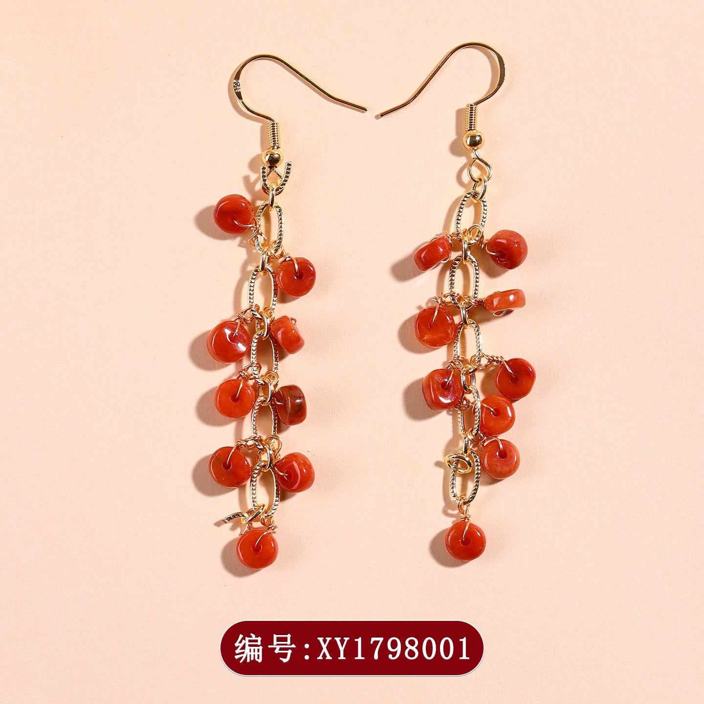 Natural Emerald Red Jade Tassel Earrings | Chinese Retro Style Luxury Women's Jewelry