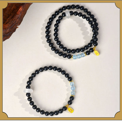 Natural Crystal Obsidian Multi-Gem Bracelet | Chinese Style Buddhist Bead for Women