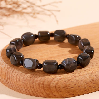 Natural Gray Moonstone Sugar Cube Bracelet | Mystical Protection & Feminine Elegance