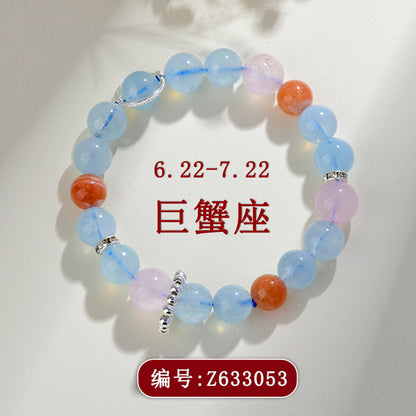 Natural Aquamarine Pink Crystal Sunstone Cancer Zodiac Bracelet | Spiritual Healing & Fashion Elegance