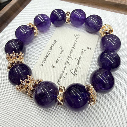 Natural Uruguay Amethyst Large Bead Single Circle Bracelet for Elegant Women