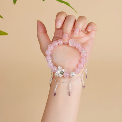 Natural Pink Crystal Love Bracelet | Peach Pink Women's Spiritual Jewelry for Harmony