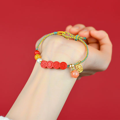 Natural Imperial Red Cinnabar Everything Goes Well Adjustable Bracelet | Hand-woven Spiritual Talisman