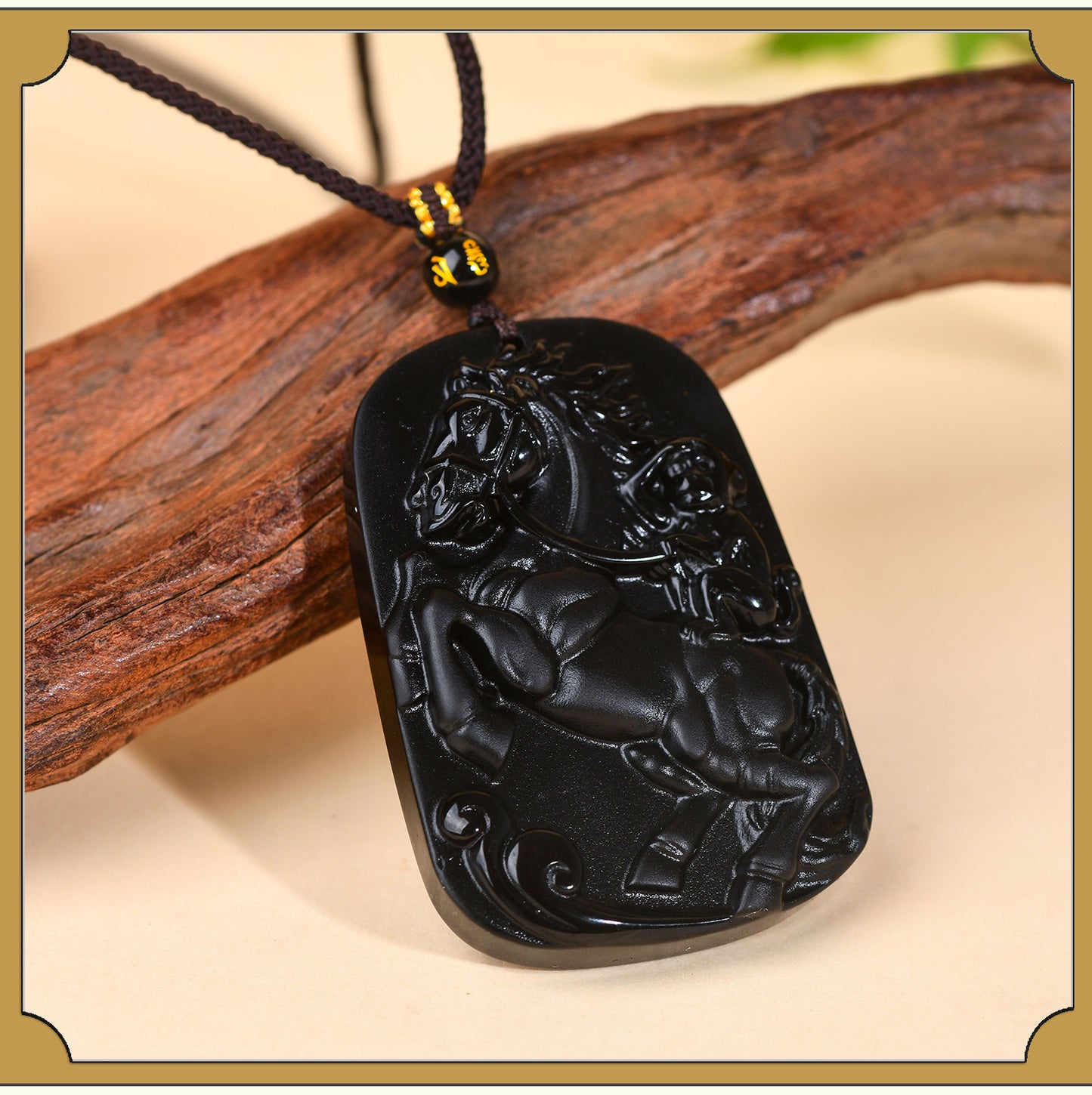 Natural Obsidian Horse Ascends to Marquis Pendant - Career Luck Amulet for Men & Women