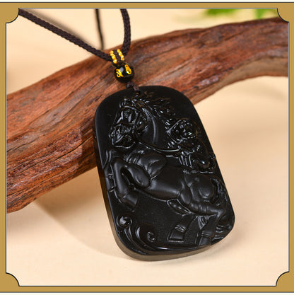 Natural Obsidian Horse Ascends to Marquis Pendant - Career Luck Amulet for Men & Women