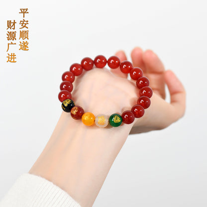 Natural Red Agate Five-Way Wealth God Bracelet | Fortune Attraction Spiritual Jewelry