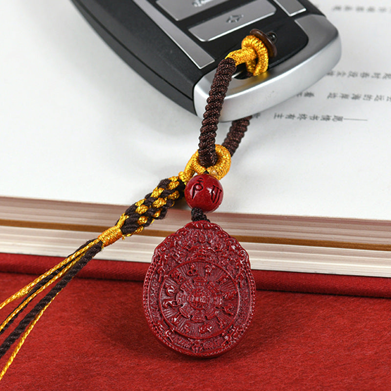 Natural Cinnabar Purple Gold Sand Nine Palaces Eight Diagrams Zodiac Keychain - Mystical Protection & Fortune Amulet