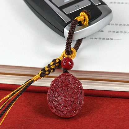 Natural Cinnabar Purple Gold Sand Nine Palaces Eight Diagrams Zodiac Keychain - Mystical Protection & Fortune Amulet