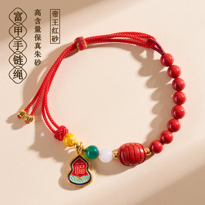 Natural Imperial Red Cinnabar Gourd Bracelet for Wealth and Prosperity