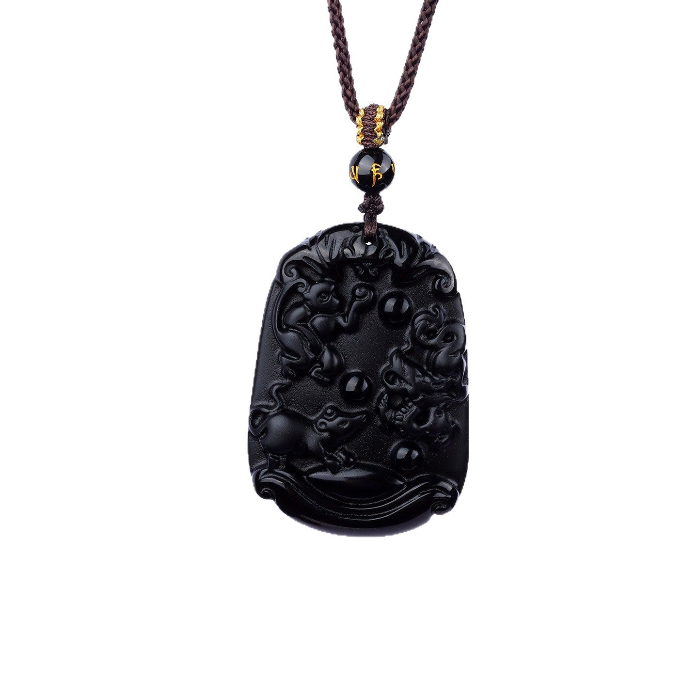 Natural Ice Obsidian Zodiac Triad Pendant Necklace｜Birth Year Protection & Harmony