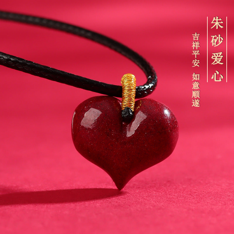 Natural Purple Gold Cinnabar Heart Pendant Necklace - Zodiac Year Blessing & Protection Amulet